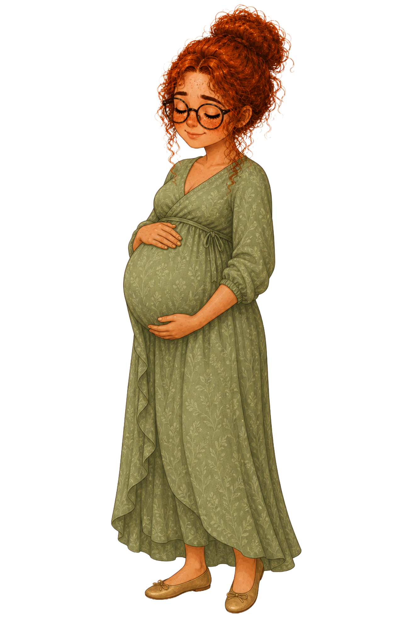 Illustrated pregnant woman resting her hands on her belly